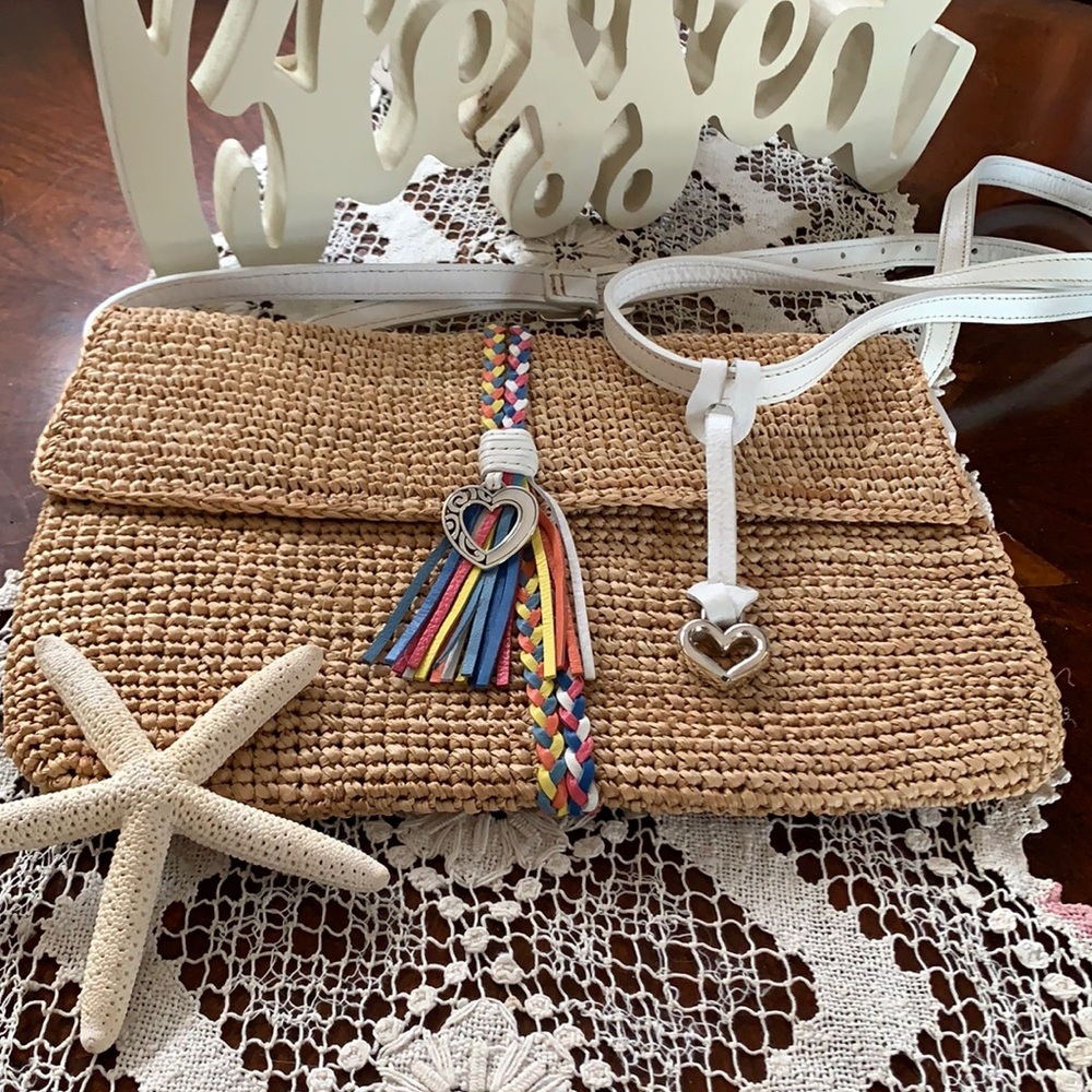 BRIGHTON summertime Rafia/ straw flap bag with colorful braided strap / LNWOT
